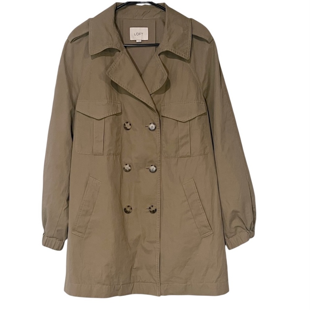 LOFT Tan Double Breasted Trench Coat Utility Jacket Sz L